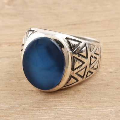Alternate image for Blue Chalcedony and Sterling Silver Mens Ring All the Angles
