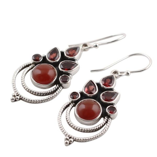 Alternate image for Garnet and Carnelian Dangle Earrings by Indian Artisans Radiant Harmony
