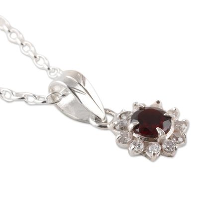 Alternate image for Floral Garnet Pendant Necklace from India Gleaming Flower