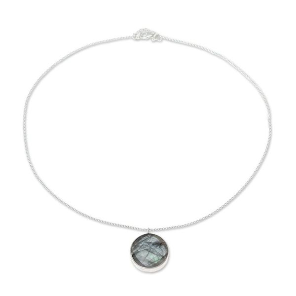 Alternate image for Circular Labradorite Pendant Necklace from India Aurora Moon