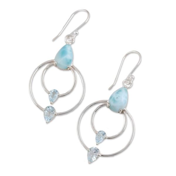 Alternate image for Blue Topaz and Larimar Dangle Earrings from India Sparkling Sky