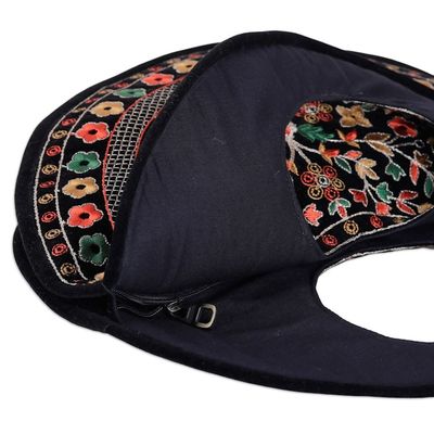 Alternate image for Floral Embroidered Black Faux Velvet Handbag in Vibrant Hues Jaipur Eden