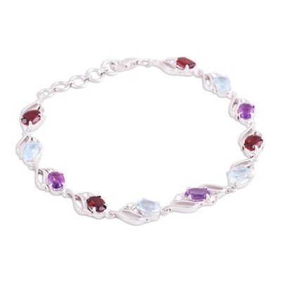 Alternate image for Rhodium Plated Multi-Gemstone Link Bracelet from India Colorful Leaves