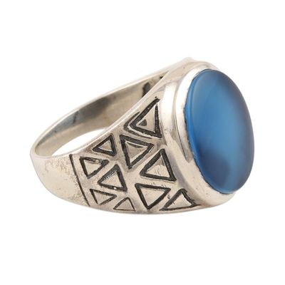 Alternate image for Blue Chalcedony and Sterling Silver Mens Ring All the Angles