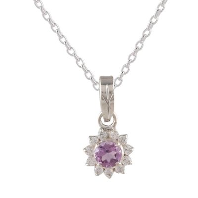 Alternate image for Floral Amethyst Pendant Necklace Crafted in India Gleaming Flower