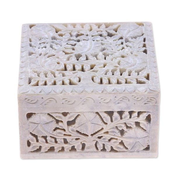 Alternate image for Jali Carving Soapstone Jewelry Box Poppies