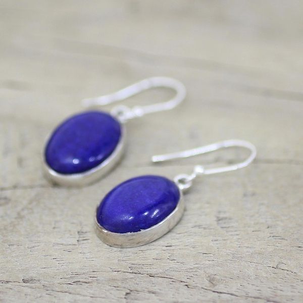Alternate image for Sterling Silver Lapis Lazuli Dangle Earrings from India Oval Seas