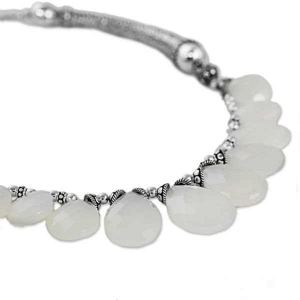 Alternate image for White Chalcedony and Sterling Silver Choker Necklace White Petals