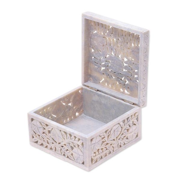 Alternate image for Jali Carving Soapstone Jewelry Box Poppies
