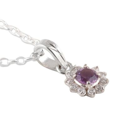 Alternate image for Floral Amethyst Pendant Necklace Crafted in India Gleaming Flower