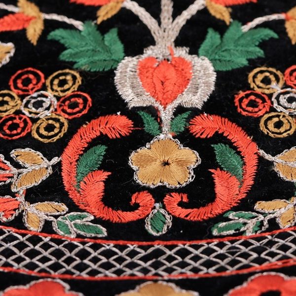Alternate image for Floral Embroidered Black Faux Velvet Handbag in Vibrant Hues Jaipur Eden
