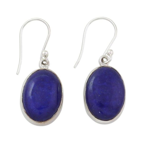 Alternate image for Sterling Silver Lapis Lazuli Dangle Earrings from India Oval Seas