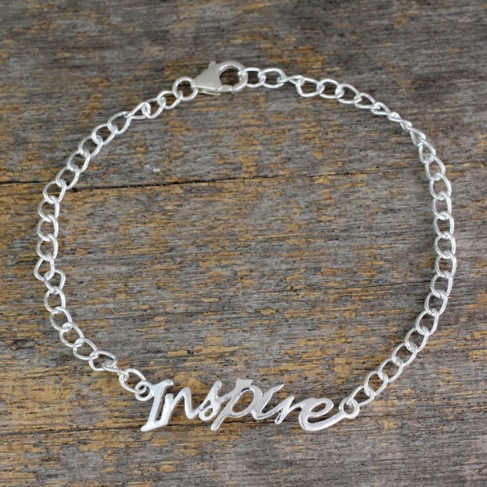 Sterling Silver 925 Bracelet with Inspire Pendant 'Remember to Inspire'