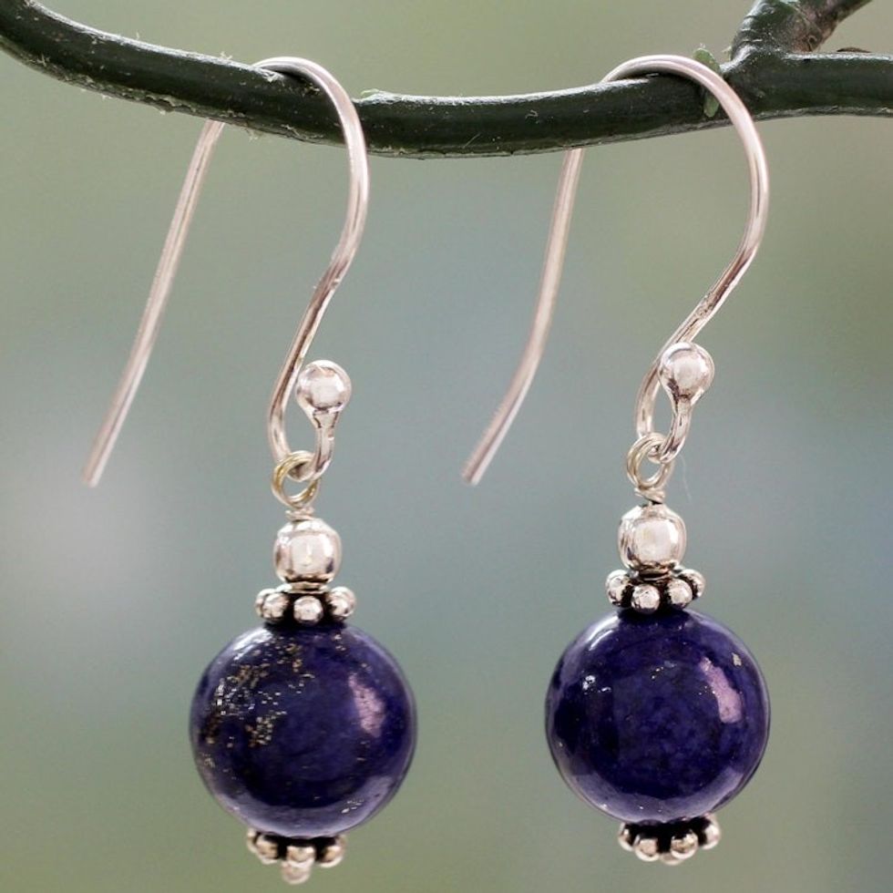 Petite Lapis Lazuli Dangle Earrings with Sterling Silver 'Royal Discretion'