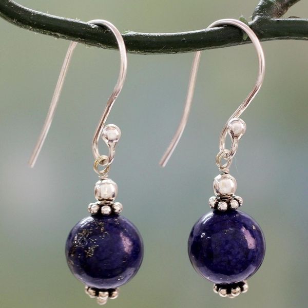 Alternate image for Petite Lapis Lazuli Dangle Earrings with Sterling Silver Royal Discretion