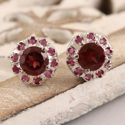 Alternate image for Rhodium-Plated Ruby and Garnet Stud Earrings True Harmony