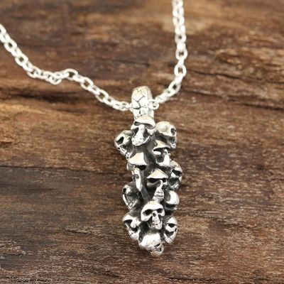 Alternate image for Sterling Silver Skull Pendant Necklace from India Skull Cluster