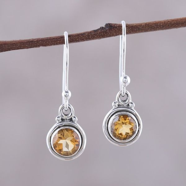Alternate image for Faceted Citrine Dangle Earrings from India Glistening Circles