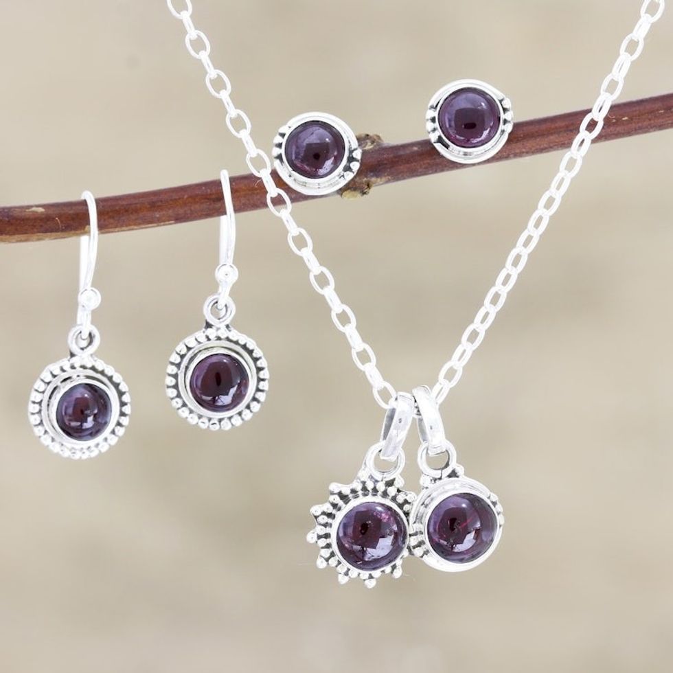 Hand Made Garnet and Sterling Silver Jewelry Set 'Devoted'