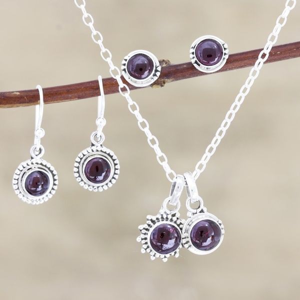 Alternate image for Hand Made Garnet and Sterling Silver Jewelry Set Devoted