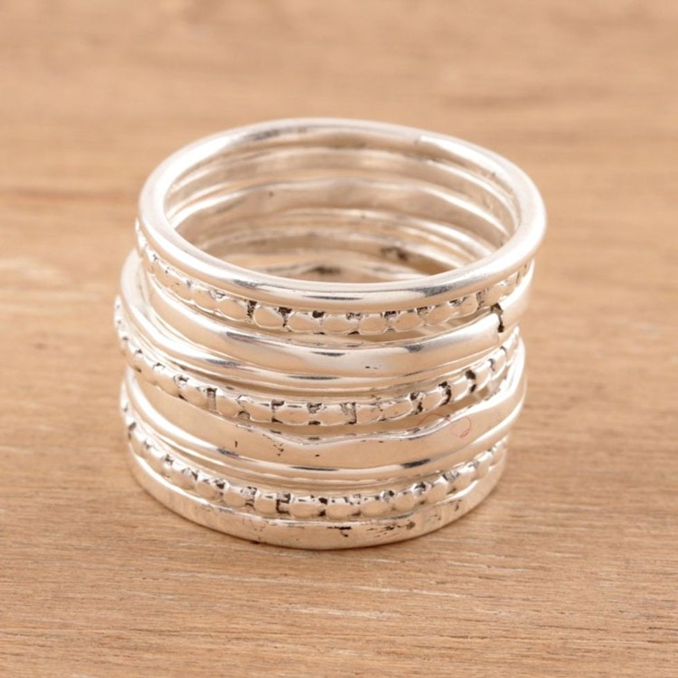 Sterling Silver Stacking Rings Set of 9 'Friendship Patterns'