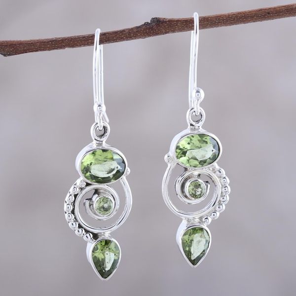Alternate image for Peridot and Sterling Silver Spiral Dangle Earrings Meadow Labyrinth