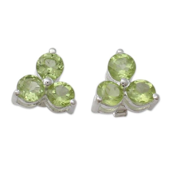 Alternate image for Artisan Crafted Triple Peridot Stud Earrings from India Charming Trio