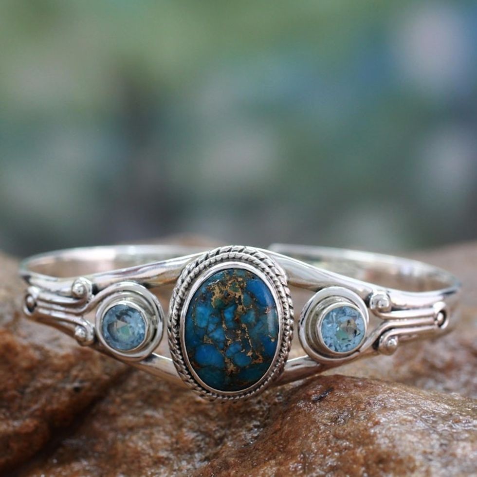 Handmade Blue Topaz Bracelet with Composite Turquoise 'Azure Heavens'