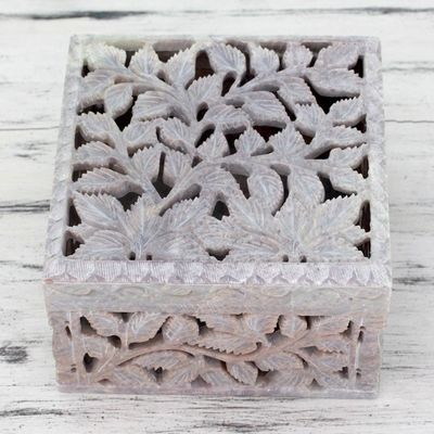 Alternate image for Artisan Crafted Soapstone Jali Jewelry Box White Ivy