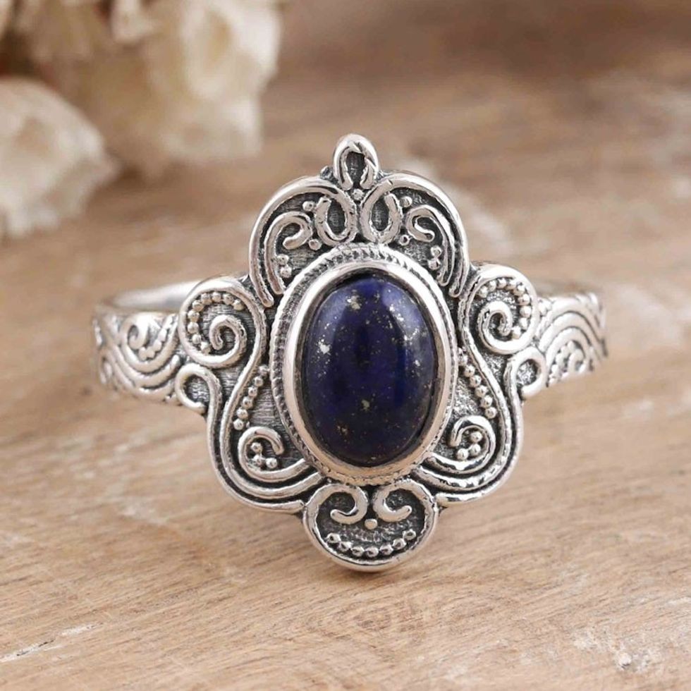 Indian Crafted Lapis Lazuli  Sterling Silver Cocktail Ring 'Royal Appeal'