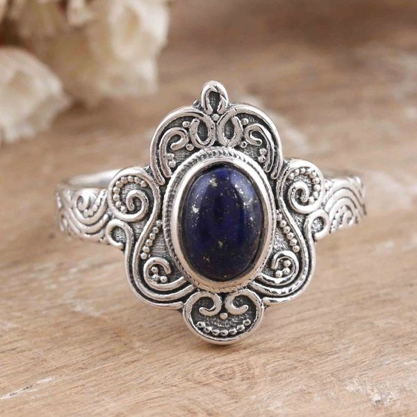 Alternate image for Indian Crafted Lapis Lazuli  Sterling Silver Cocktail Ring Royal Appeal