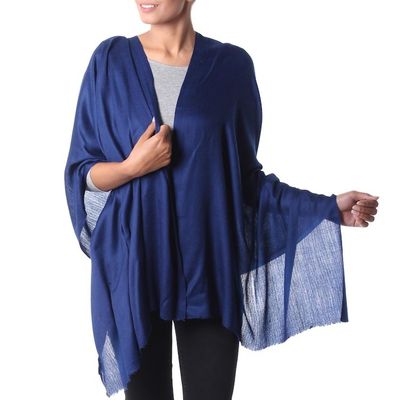 Alternate image for Indian Deep Cobalt Blue Woven Wool Shawl for Women Valley Mist in Cobalt