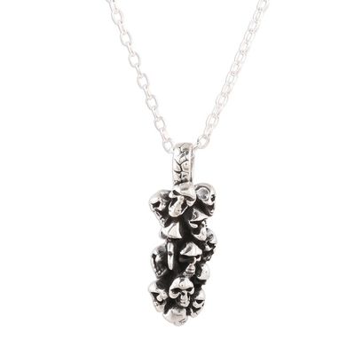 Alternate image for Sterling Silver Skull Pendant Necklace from India Skull Cluster