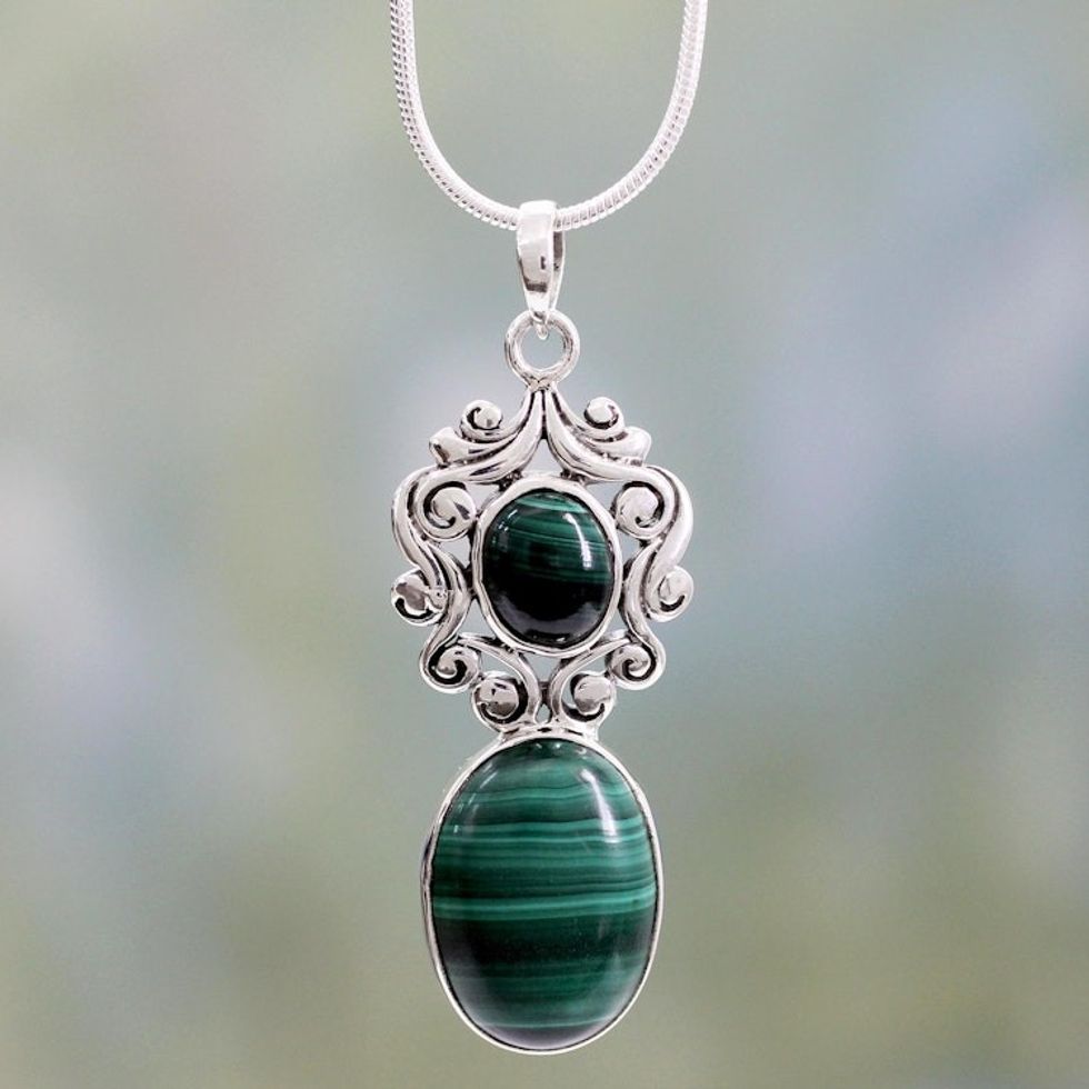 Artisan Crafted Malachite and Sterling Silver Necklace 'Queen of the Forest'