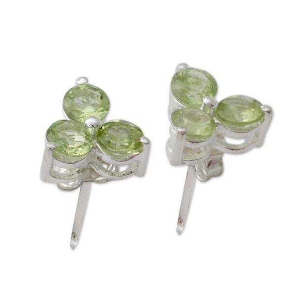 Alternate image for Artisan Crafted Triple Peridot Stud Earrings from India Charming Trio