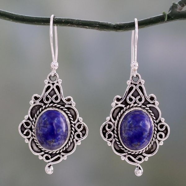 Alternate image for Ornate Sterling Silver and Lapis Lazuli Earrings Sky Symphony