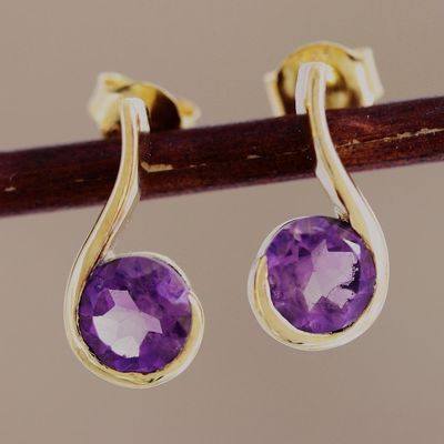 Alternate image for Gold-Plated Sterling Silver Amethyst Drop Earrings Purple Droplet