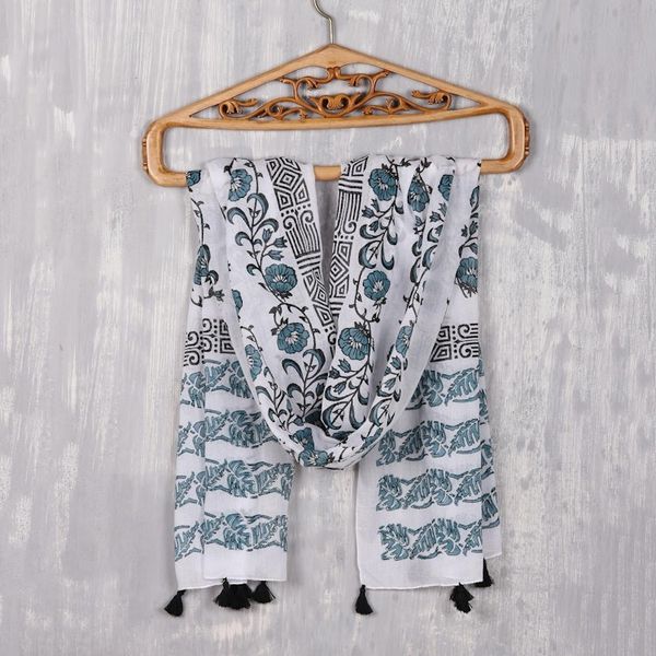 Alternate image for Floral Block-Printed Cotton Wrap Scarf from India Bouquet Bliss