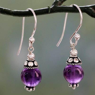 Alternate image for Sterling Silver Dangle Earrings with Petite Amethyst Globes Royal Discretion