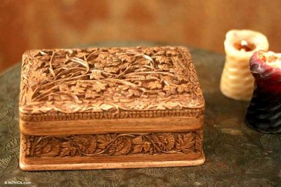 Alternate image for Hand Carved Wood Jewelry Box Secret Birds