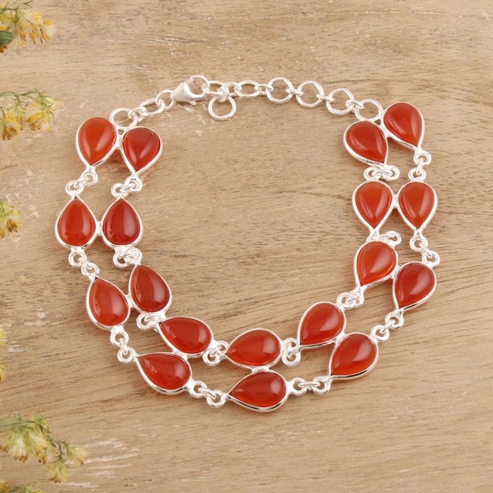 Drop-Shaped Carnelian Link Bracelet from India 'Eternal Nature'