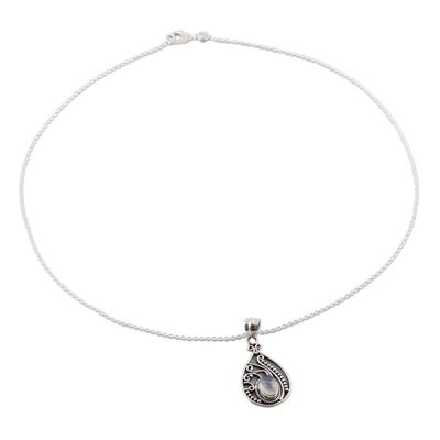 Alternate image for Rainbow Moonstone and Sterling Silver Pendant Necklace Raindrop Glow
