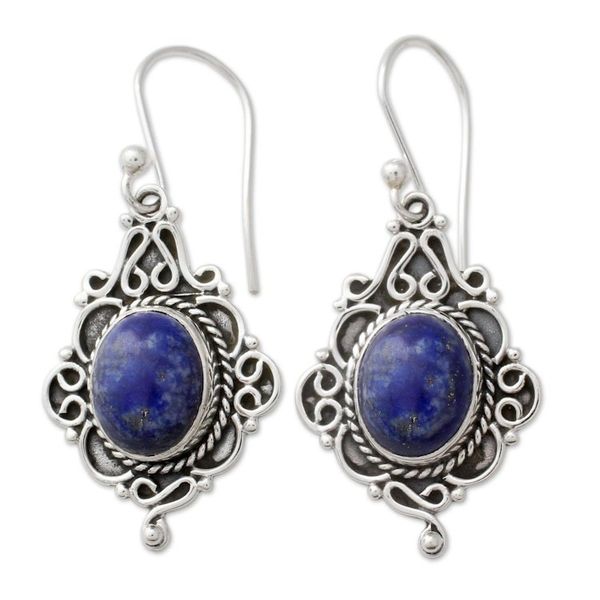 Alternate image for Ornate Sterling Silver and Lapis Lazuli Earrings Sky Symphony