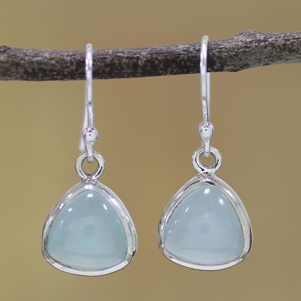 Alternate image for Sterling Silver and Aqua Chalcedony Dangle Earrings Gleaming Pyramids