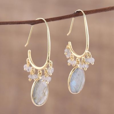 Alternate image for Gold Plated 13 Carat Labradorite Dangle Earrings Regal Beauty