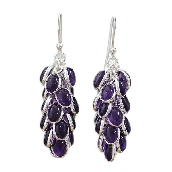 Alternate image for Sterling Silver and Amethyst Earrings Indian Jewelry Grapes of Love