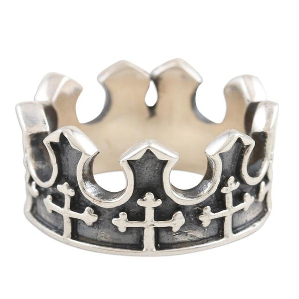 Alternate image for Unisex Sterling Silver Crown-Motif Band Ring Holy Crown