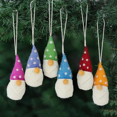 Alternate image for Set of 6 Assorted Elf Wool Felt Ornaments Ebullient Elves