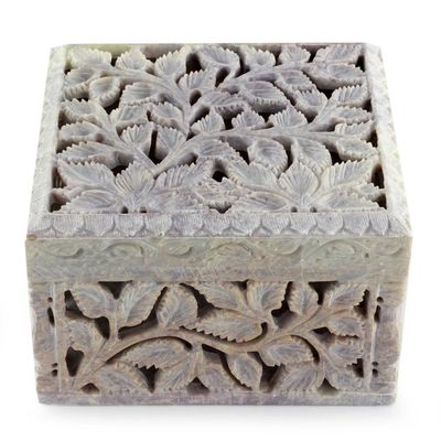Alternate image for Artisan Crafted Soapstone Jali Jewelry Box White Ivy