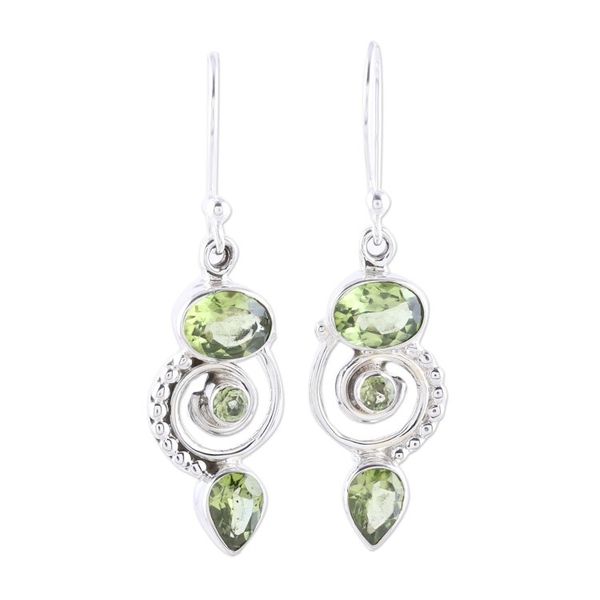 Alternate image for Peridot and Sterling Silver Spiral Dangle Earrings Meadow Labyrinth